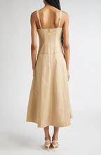 Khaki Sleeveless Corset Seam Cami Midi Dress