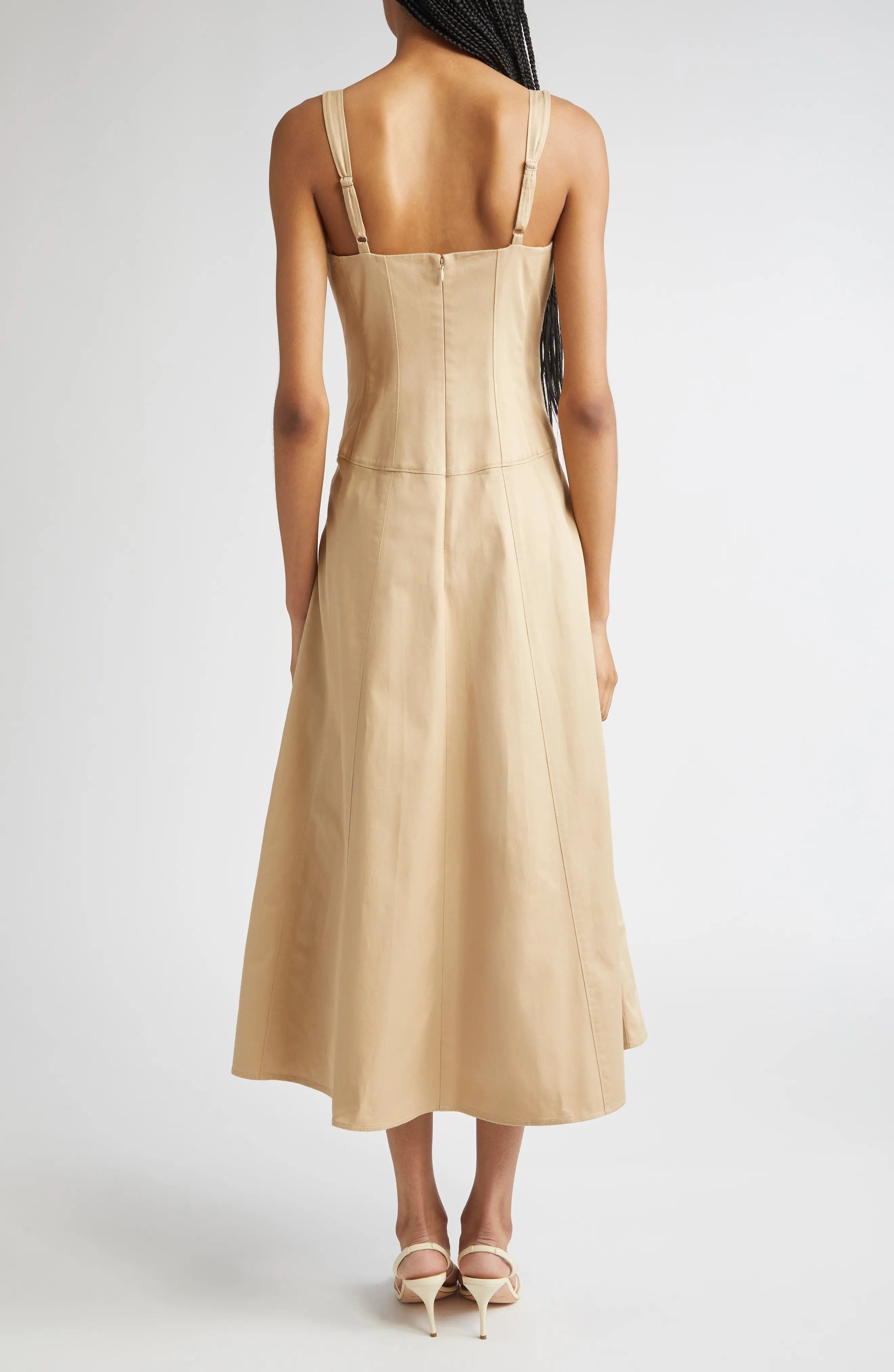 Khaki Sleeveless Corset Seam Cami Midi Dress