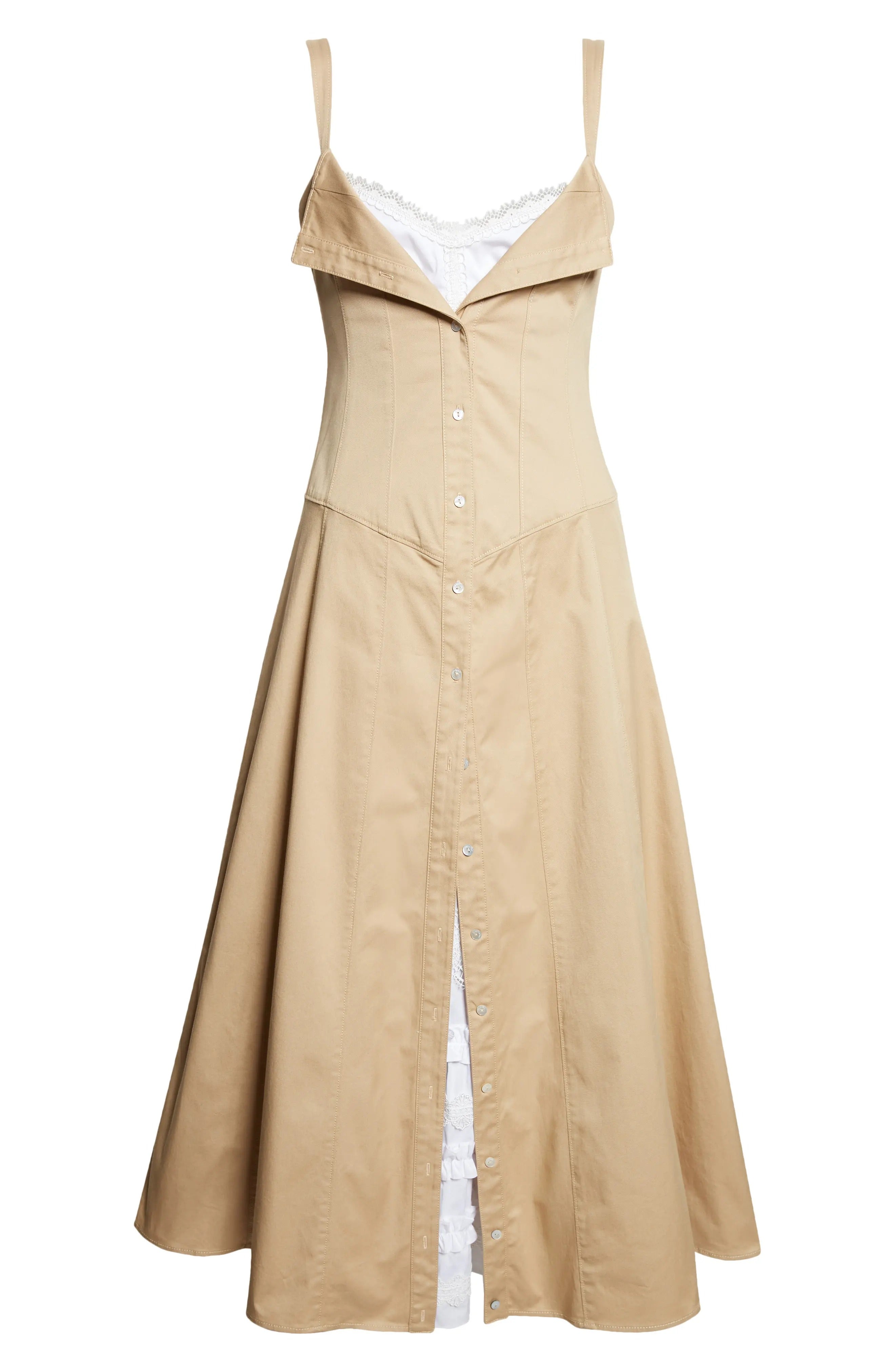 Khaki Sleeveless Corset Seam Cami Midi Dress